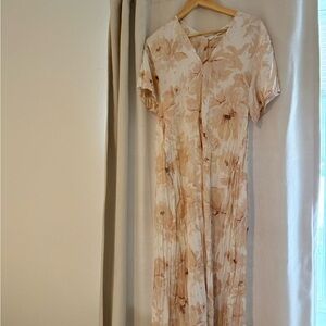 Vince Floral Midi Dress in Cream and Tan